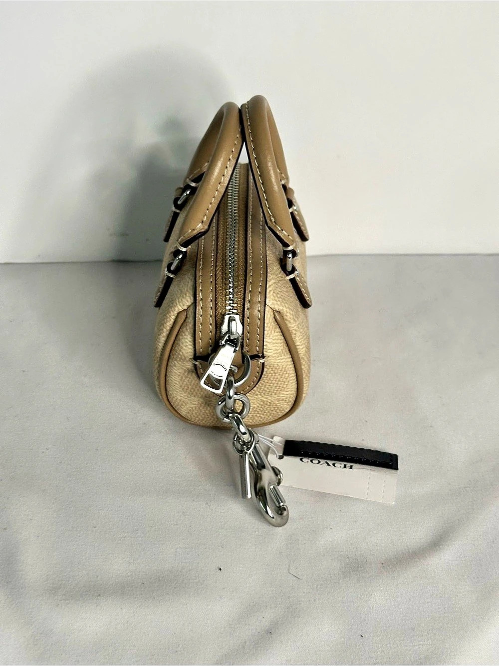 Coach Mini Rowan Bag Charm In Signature Canvas Chalk/Tan - Picture 3 of 5